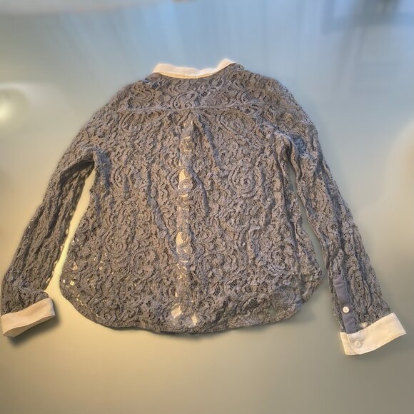 Anthropologie Maeve Long Sleeve Lace Top Cornflower Blue & White Size 6 Unlined - Picture 5 of 5